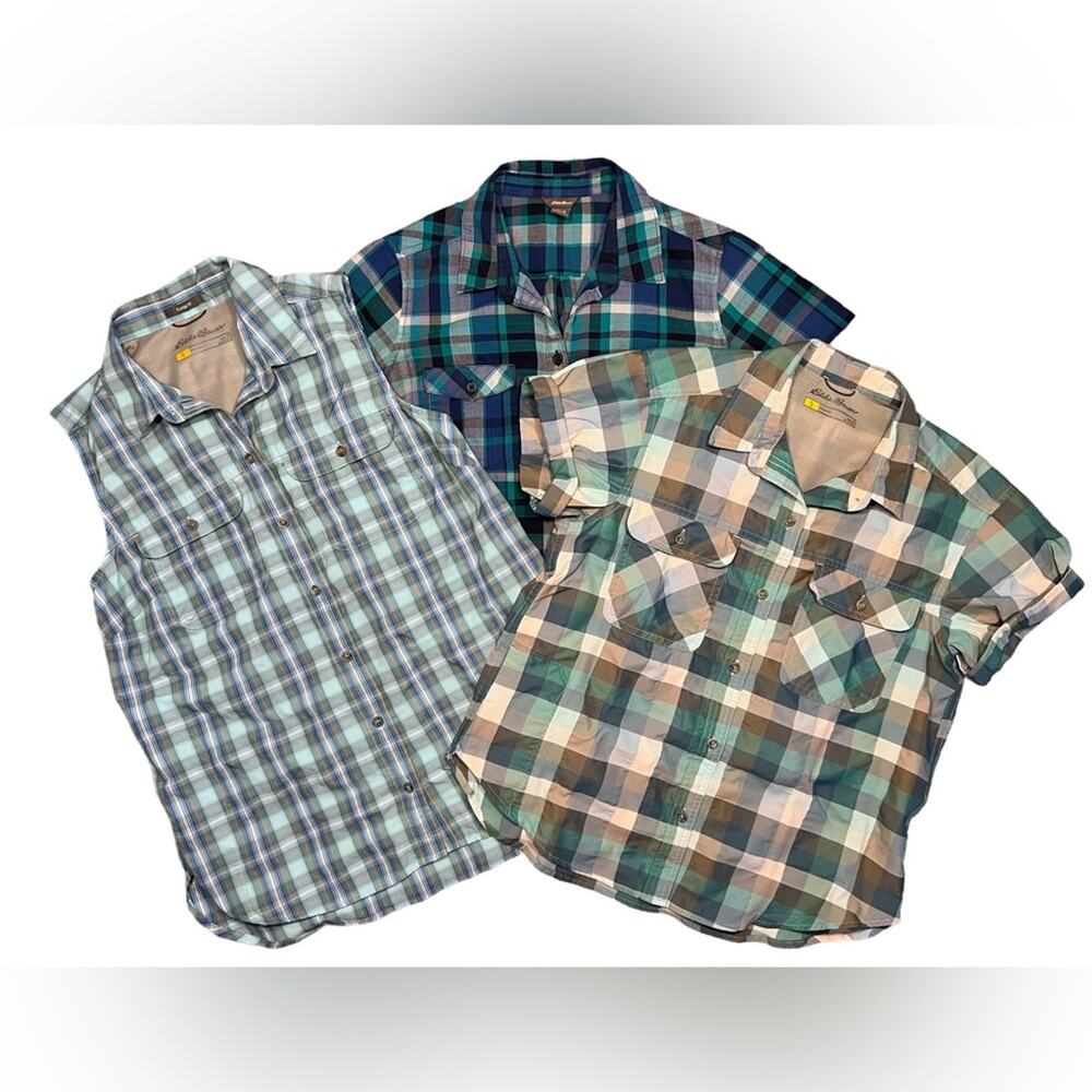 Eddie Bauer Mountain Travex Plaid Shirt Vest 3 Tops 3 Piece Bundle Womens Small